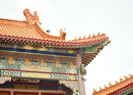 Beautiful Chinese Temple Roof and the Sky , Bangkok , Thailandの写真素材