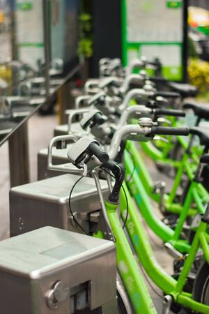 green bicycle in the City , Bangkok , Thailandの写真素材