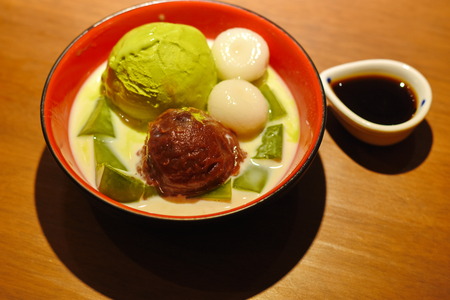 Green Tea Ice Cream and Red Beanの写真素材