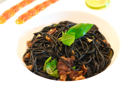 Black Spaghettti Fresh Chilliの写真素材