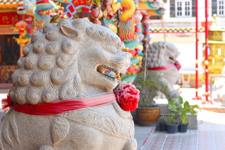 Beautiful Lion Stone Statue in Chinese Temple