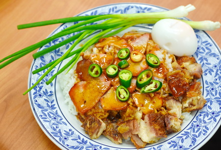 Barbecued Red Pork in Sauce with Riceの写真素材
