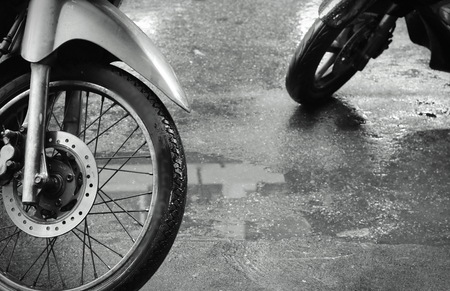 Raining Day with Motorcycle Wheelsの写真素材