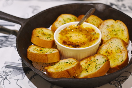 Clams Cheese with Bread garlicの写真素材