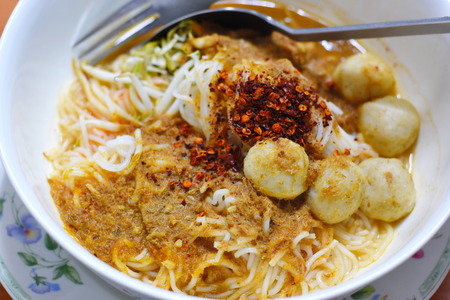 Noodles with Fish Curry Sauceの写真素材