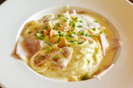 Spaghetti Carbonara cream sauce hamの写真素材