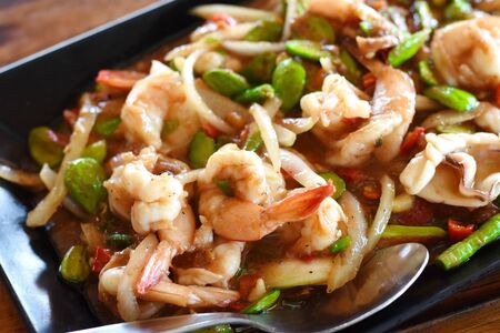Stir-Fried Twisted Cluster Bean with Shrimpsの写真素材
