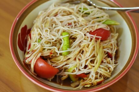 spicy papaya salad thai foodの写真素材