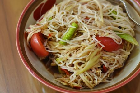 spicy papaya salad thai foodの写真素材