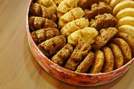 delicious cookie in circle boxの写真素材