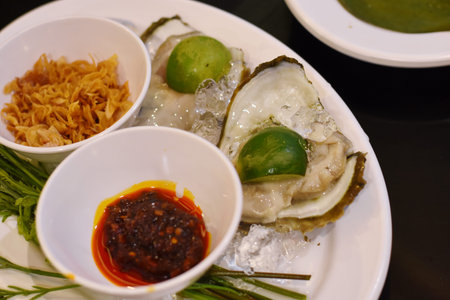 Fresh oysters Thai style food