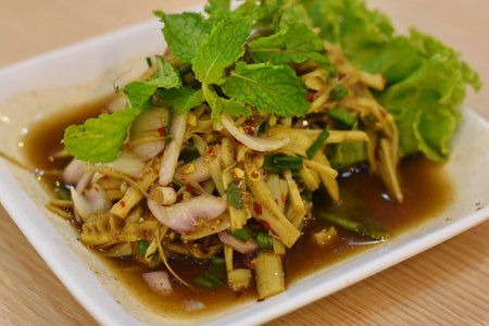 Spicy Bamboo Shoot Salad  thai foodの写真素材