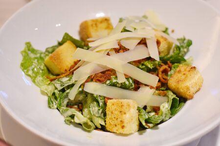 delicious fresh vegetable Caesar Salad and cheeseの写真素材