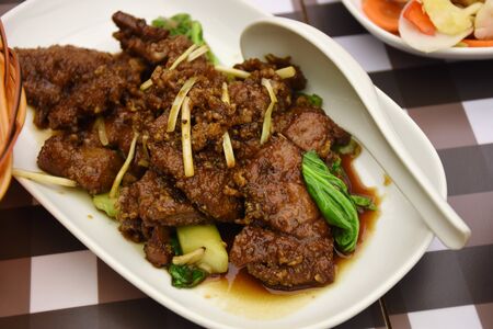 Fried pork liver with vegetable chinese foodの写真素材
