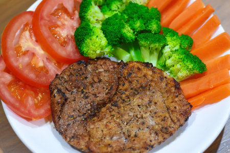 delicious meat steak Homemade with vegetableの写真素材