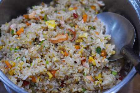 Japanese Garlic Fried Rice with prawnの写真素材