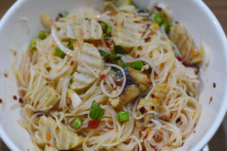 Thai Spicy Vermicelli Noodles with Herbsの写真素材