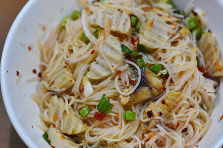 Thai Spicy Vermicelli Salad on white bowl.