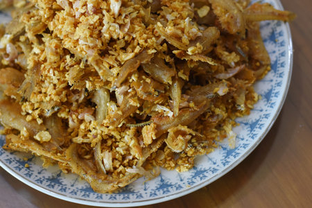 Fried rice with garlic on plate. Thai food.の写真素材