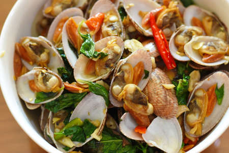 Stir-fried clams with garlic and chili, Thai foodの写真素材