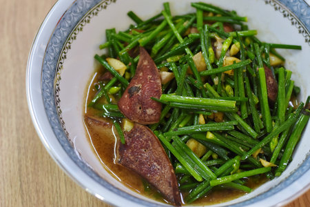 stir fried green bean with pork and garlic in thai style