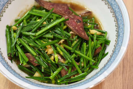 Stir fried green beans with beef tongue, Thai style food.の写真素材