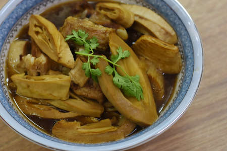 Chinese food, braised pork and eggplant in sweet and sour sauceの写真素材