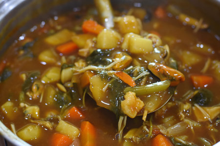 Vegetable stew in a pot. Selective focus. Close-up.