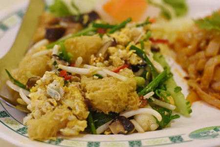 Thai food, Stir-fried noodle with salted eggの写真素材
