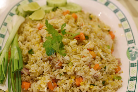 Fried rice with vegetables and herbs, Thai style food, Thailand.の写真素材