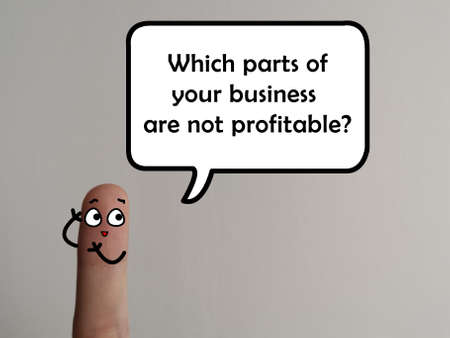 One finger is decorated as a person. The person is asking question about business. He wants to know if your business is profitable.の写真素材