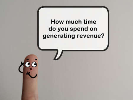 One finger is decorated as a person. The person is asking question about business. He wants to know the duration of generating revenue.の写真素材