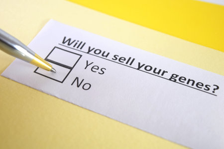 One person is answering question about selling genes.の写真素材