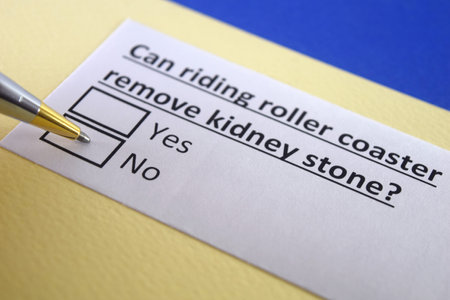 One person is answering question about roller coaster. Can riding roller coaster remove kidney stone?の写真素材