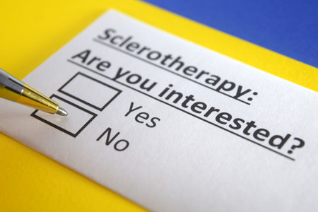 One person is answering question about sclerotherapy.の写真素材