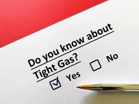 One person is answering question about oil and gas. He knows about tight gas.の写真素材