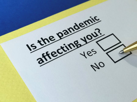 One person is answering question about pandemic.の写真素材