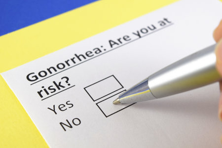 One person is answering question about gonorrhea.の写真素材