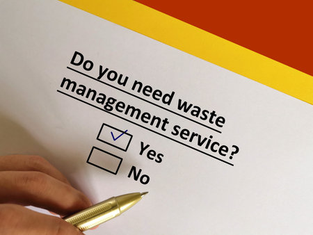 One person is answering question about insurance. He needs waste management service.