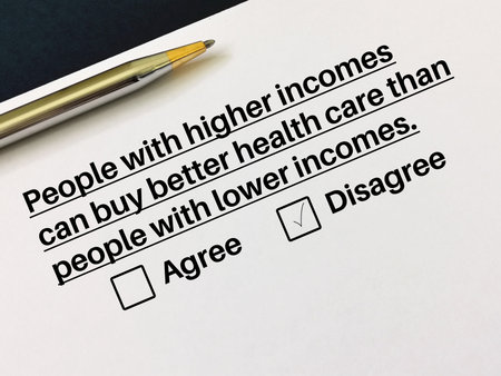 One person is answering question about social inequality. The person does not agree that people with...