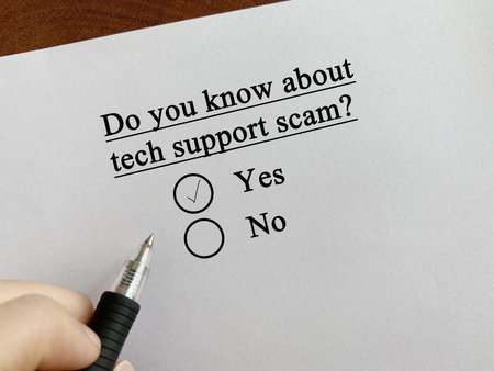 One person is answering question about scam and fraud. He knows about tech support scam.