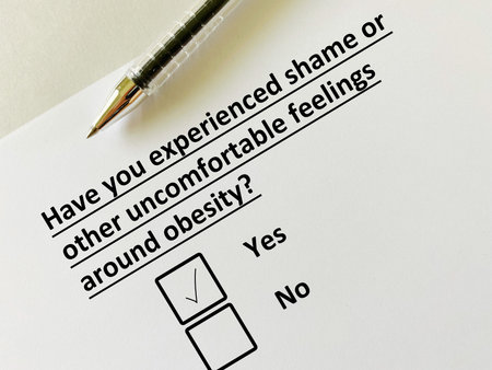 One person is answering question about diet. He has experienced shame or other uncomfortable...