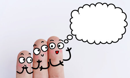 Three fingers are decorated as three person day dreaming together.の写真素材