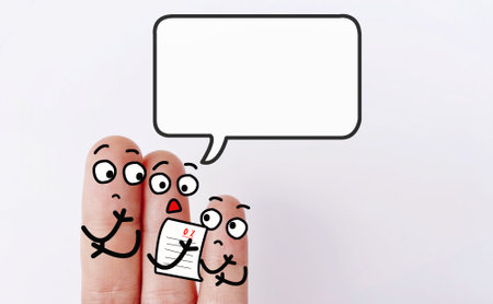 Two fingers are decorated as two person. They are not happy for the poor performance.の写真素材