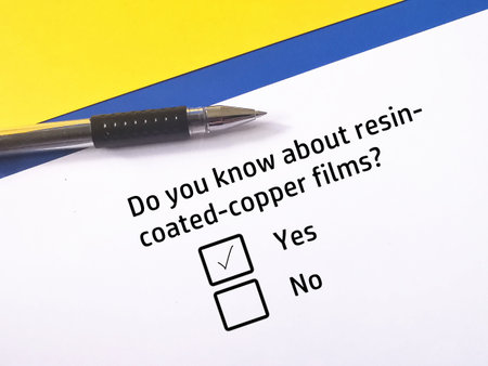 One person is answering question about electronics. He knows about resin coated copper films.