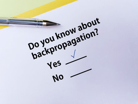 A person is answering question about artificial intelligence. He knows about backpropagation.の写真素材