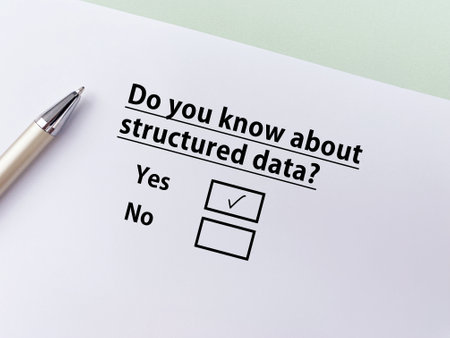 A person is answering question about artificial intelligence. He knows about structured data.の写真素材