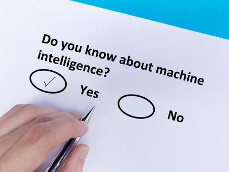 A person is answering question about artificial intelligence. He knows about machine intelligence.の写真素材