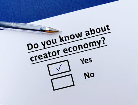 A person is answering question about artificial intelligence. He knows about creator economy.の写真素材