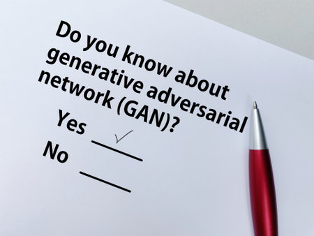 A person is answering question about artificial intelligence. He knows about generative adversarial network (GAN)の写真素材